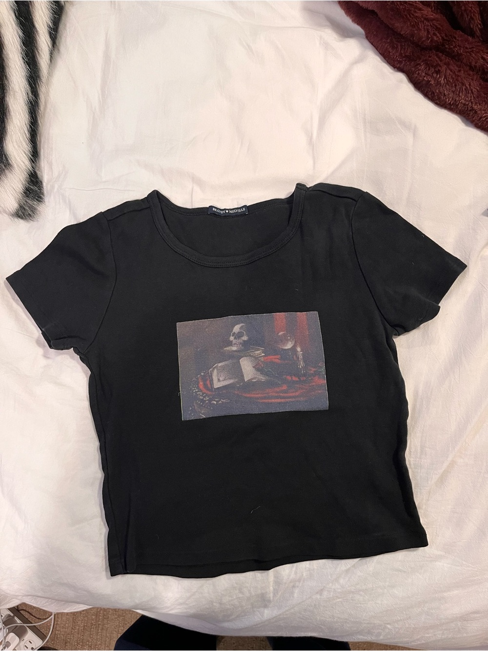 Brandy Melville Crop Tee with Skull Graphic